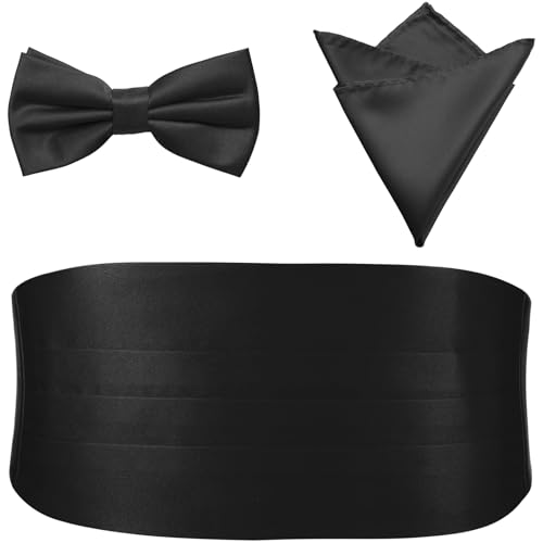 PenSee Fashion Elegant Black Bow Ties for Men - Elevate Your Style with Our Premium String Cummerbund Set - Perfect for Formal Events, Tuxedo Bow Ties for Men - Image 5