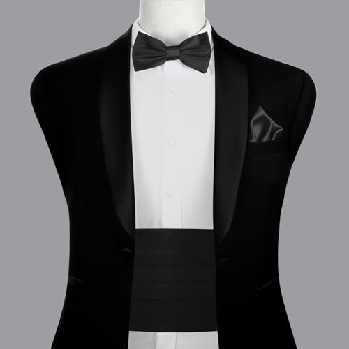 PenSee Fashion Elegant Black Bow Ties for Men - Elevate Your Style with Our Premium String Cummerbund Set - Perfect for Formal Events, Tuxedo Bow Ties for Men - Image 2