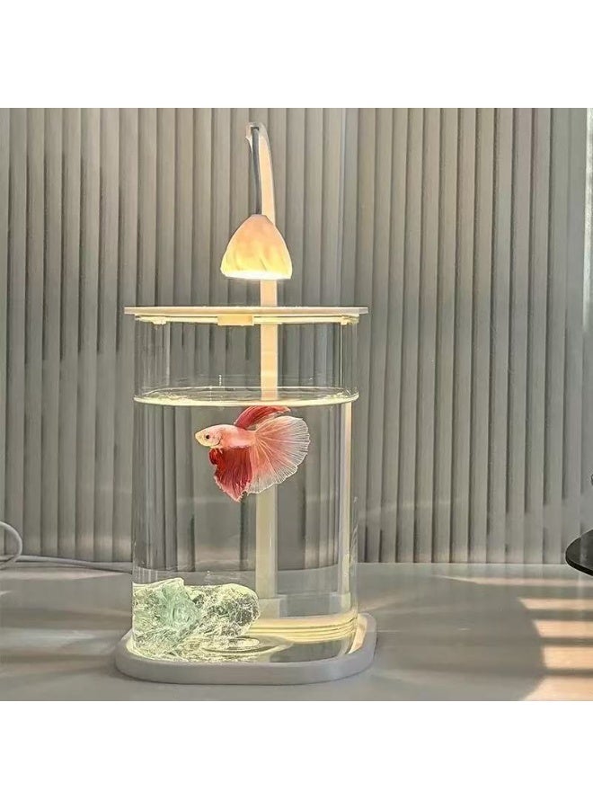 HUANXIN HOME Portable Fish Tank, Small Fish Tank, 0.45 Gallon (About 1.4 liters) Fighting Fish Tank, Suitable For Office, Home And Travel Fish Tanks, Including Pearl Coral Decoration, Equipped With LED Lights and USB Plugs - Image 3