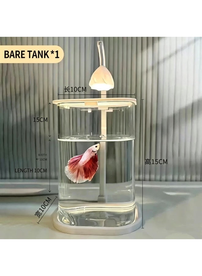 HUANXIN HOME Portable Fish Tank, Small Fish Tank, 0.45 Gallon (About 1.4 liters) Fighting Fish Tank, Suitable For Office, Home And Travel Fish Tanks, Including Pearl Coral Decoration, Equipped With LED Lights and USB Plugs - Image 2