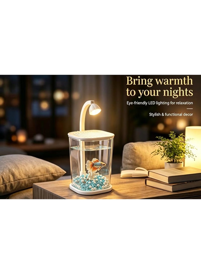 HUANXIN HOME Portable Fish Tank, Small Fish Tank, 0.45 Gallon (About 1.4 liters) Fighting Fish Tank, Suitable For Office, Home And Travel Fish Tanks, Including Pearl Coral Decoration, Equipped With LED Lights and USB Plugs - Image 5