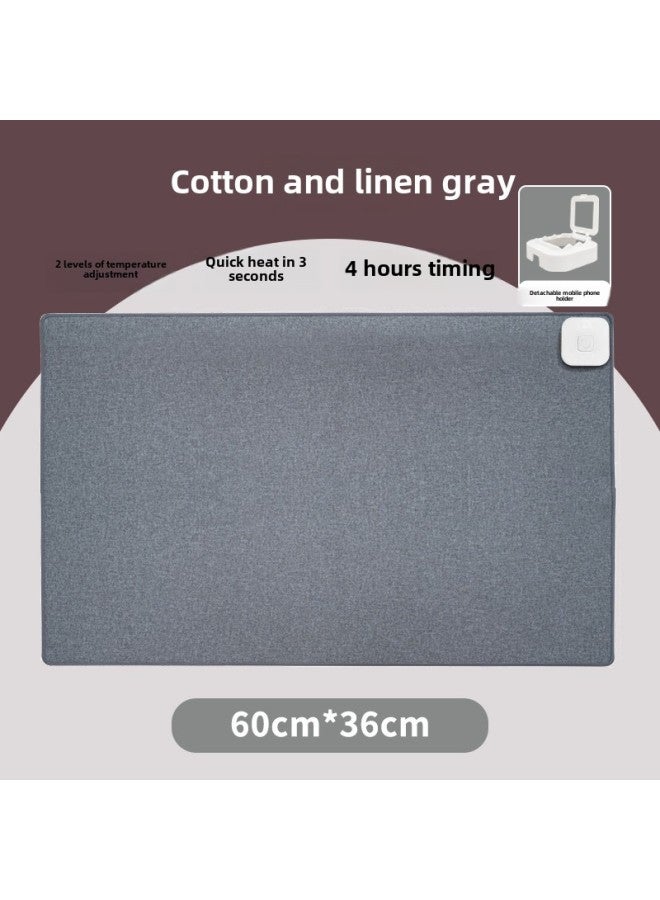 Heating Mouse Pad Oversized Heating Warm Table Pad Winter Office Computer Writing Book Desktop Electric Heating Hand Warmer Pad-Colour:Standard-Pattern:Cotton And Linen Gray 60*1.8kg Gears 4h Timing - Image 1
