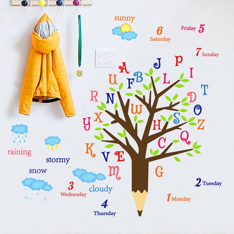 Educational Alphabet Tree Wall Stickers 30x90cm 2pcs Self-Adhesive Cartoon Letter Decals Removable Nursery Room Decor for ’ Bedroom and Playroom - Image 3