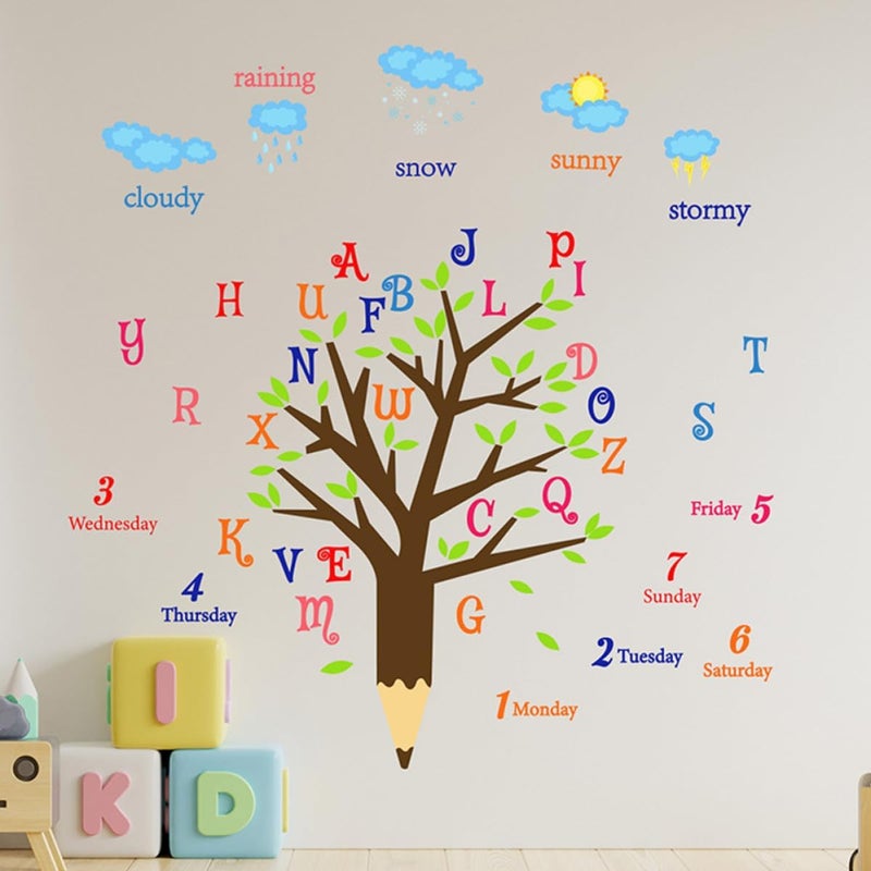 Educational Alphabet Tree Wall Stickers 30x90cm 2pcs Self-Adhesive Cartoon Letter Decals Removable Nursery Room Decor for ’ Bedroom and Playroom - Image 4