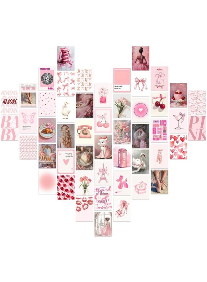 Vodefoad Coquette Pink Room Decor Aesthetic 50Pcs pink coquette Wall decor Coquette Room Dec Aesthetic Pictures PinkRoom Decor 4"x6" Coquette wall Collage Kit for Teen Girls Dorm Bedroom Decor Cute - Image 1