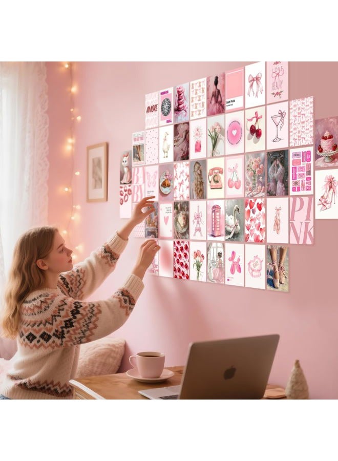 Vodefoad Coquette Pink Room Decor Aesthetic 50Pcs pink coquette Wall decor Coquette Room Dec Aesthetic Pictures PinkRoom Decor 4"x6" Coquette wall Collage Kit for Teen Girls Dorm Bedroom Decor Cute - Image 4