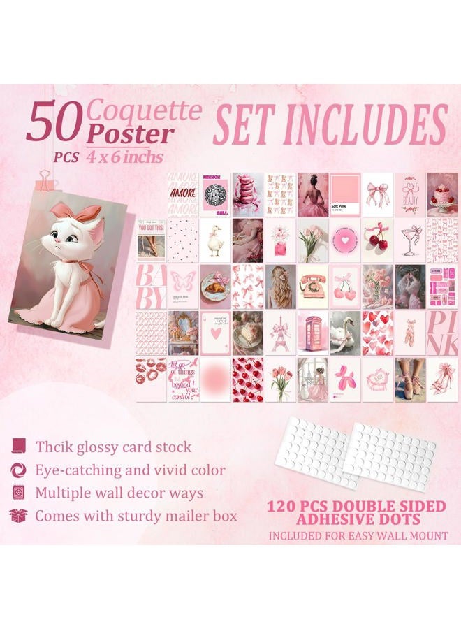 Vodefoad Coquette Pink Room Decor Aesthetic 50Pcs pink coquette Wall decor Coquette Room Dec Aesthetic Pictures PinkRoom Decor 4"x6" Coquette wall Collage Kit for Teen Girls Dorm Bedroom Decor Cute - Image 3