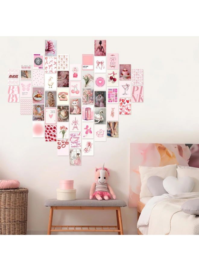 Vodefoad Coquette Pink Room Decor Aesthetic 50Pcs pink coquette Wall decor Coquette Room Dec Aesthetic Pictures PinkRoom Decor 4"x6" Coquette wall Collage Kit for Teen Girls Dorm Bedroom Decor Cute - Image 5