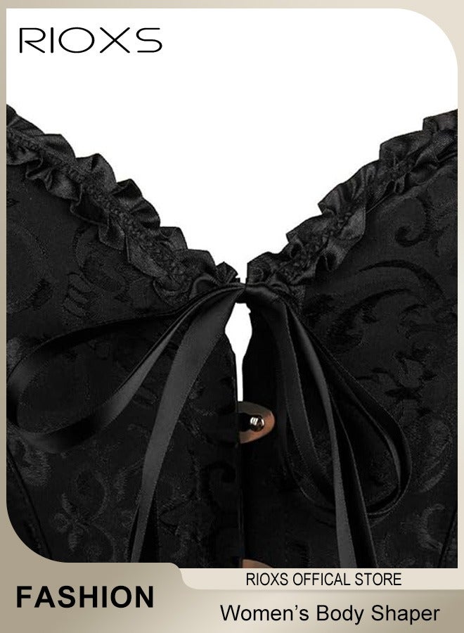 RIOXS Women's Shapewear Tops, Waist Shapewear Tie Up Body Shaper,  Vintage Floral Shapewear For Women, Lace Up Slimming Shaper Top, Laides Top Bodysuit, Shapewear For Wedding/ Dairly/ Special Occasions  - Image 3