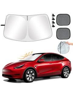 Windshield Sunshades for Tesla 3/Y- Folding Front&Side Mesh Window 240T Sun Shade UV Rays Protector Heat Block Visor Cover Model 3 Y 2016-2023 Car Interior Accessories
