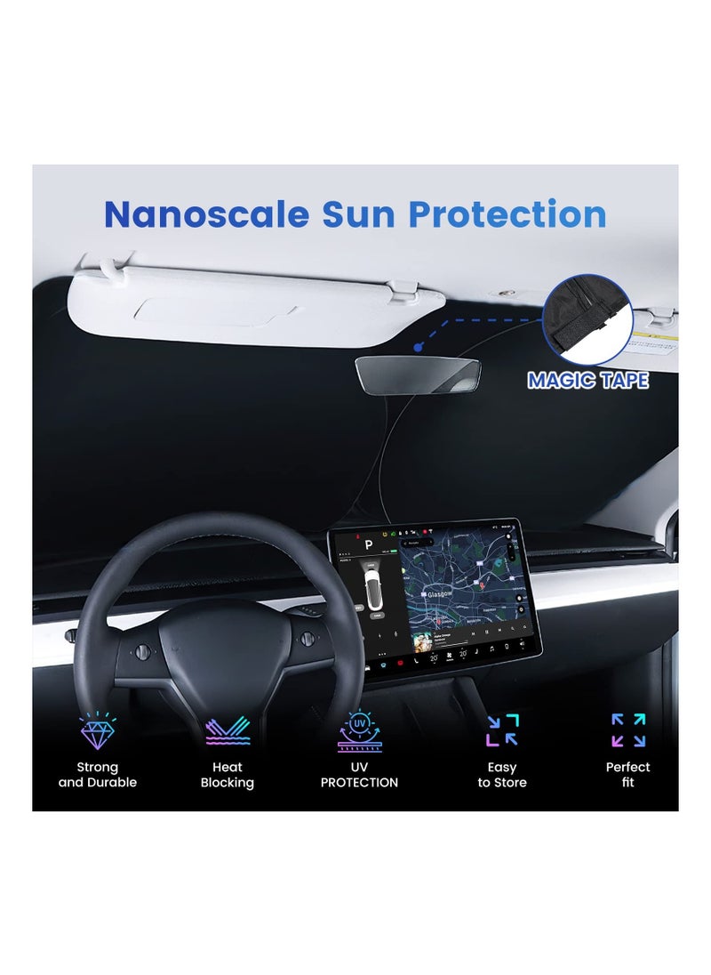 Y&D - Windshield Sunshades for Tesla 3/Y- Folding Front&Side Mesh Window 240T Sun Shade UV Rays Protector Heat Block Visor Cover Model 3 Y 2016-2023 Car Interior Accessories - Image 1