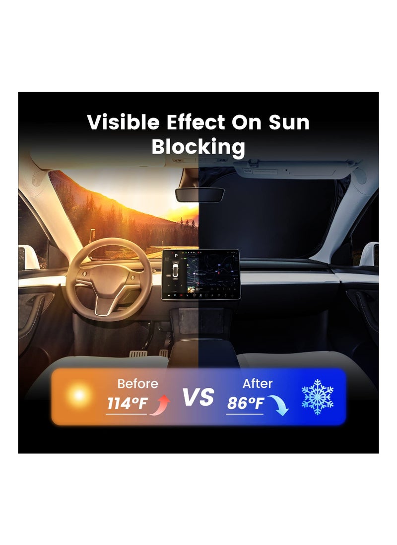 Y&D - Windshield Sunshades for Tesla 3/Y- Folding Front&Side Mesh Window 240T Sun Shade UV Rays Protector Heat Block Visor Cover Model 3 Y 2016-2023 Car Interior Accessories - Image 1
