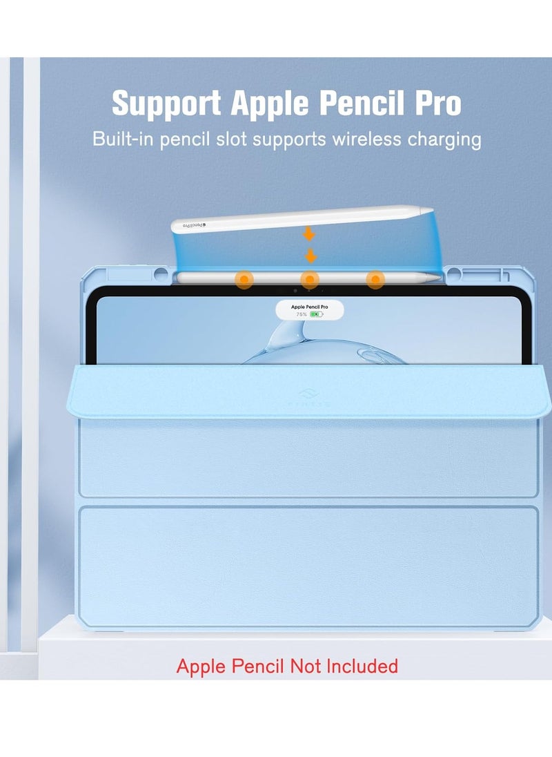 EVO New Compatible with iPad Pro 13 inch Case 2024 M4 with Built-in Pencil Holder, for iPad Pro 13 Case with Hard Clear Back Shell, Support Pencil Pro & Pencil (USB-C), Auto Wake/Sleep,SkyBlue  - Image 4