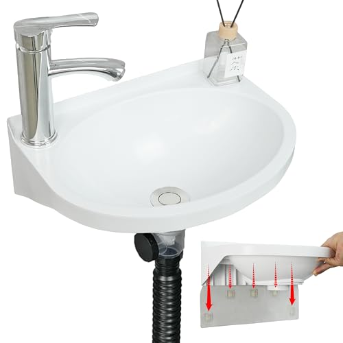shawoo Small Bathroom Sink Wall Mount Bathroom Sink Wash basin NoDrill Installation SelfAdhesive Sink 157 x 11 Inch with 126086 Inch Faucet Hole Mini Rv sink Plastic Sink for Home Dorm Garage - Image 1