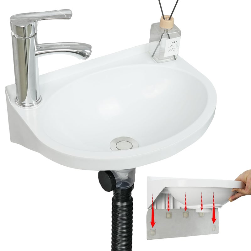 shawoo Small Bathroom Sink Wall Mount Bathroom Sink Wash basin NoDrill Installation SelfAdhesive Sink 157 x 11 Inch with 126086 Inch Faucet Hole Mini Rv sink Plastic Sink for Home Dorm Garage - Image 2