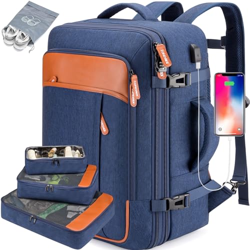 Lumesner Carry on Travel Backpacks, Extra Large 40L Flight Approved for Men & Women,Expandable Suitcase backpack (Blue (Backpack With 4 Packing Cubes)) - Image 1