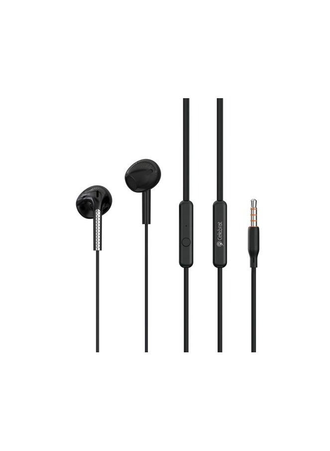 Celebrat Celebrat G28 Wired Stereo Sound Earphones With Microphone And Controller Button Pure And Lossless Audio Quality And Clarity In Calls Fits Various Smart Devices 3.5 mm Audio Pin - Black 
