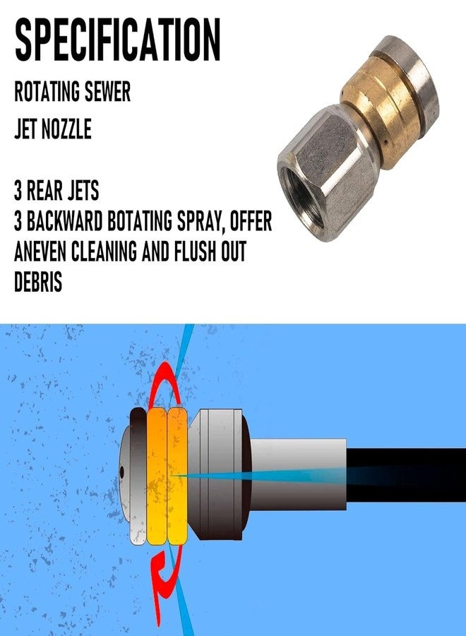 Xiny Tool Sewer Jetter Kit for Pressure Washer 50FT, 4000 PSI Drain Cleaner Hose 1/4 Inch NPT, Corner Rotating and Button Hose Sewer Jetting Nozzle Pearl Corsage Pin Tape Handle Strap Spanner, Blue - Image 2