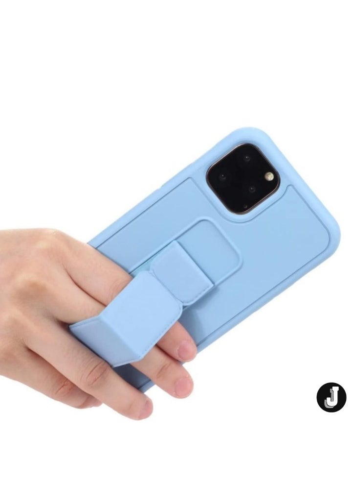 JAJEEK iPhone 16 Sky Blue Magnetic Car Mount Case – Premium Silicone Kickstand with Hand Strap & Multi-Stand Functionality - Image 2