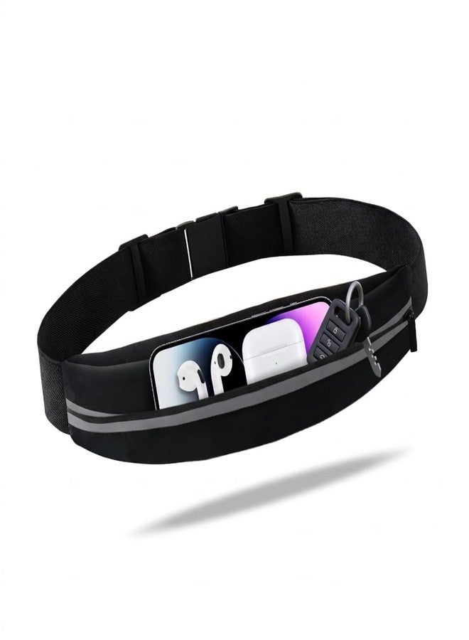 JUCURRI Slim Running Belt for Women and Men, Waterproof Phone Holder for Running, Reflective Waist Pack for Storing Runner’s Essentials Safely, Runner’s Fanny Pack, Money Belt Fits Most Phones (Light Black) - Image 1