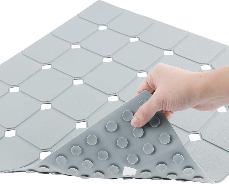 MeimeiDe Shower Mat Non Slip 21"x21" Silicone Foldable Bath Mat with Suction Cups & Drain Holes, Odorless, Eco-Friendly & Durable, Machine Washable Shower Stall Mat for Adults, Seniors Grey - Image 1
