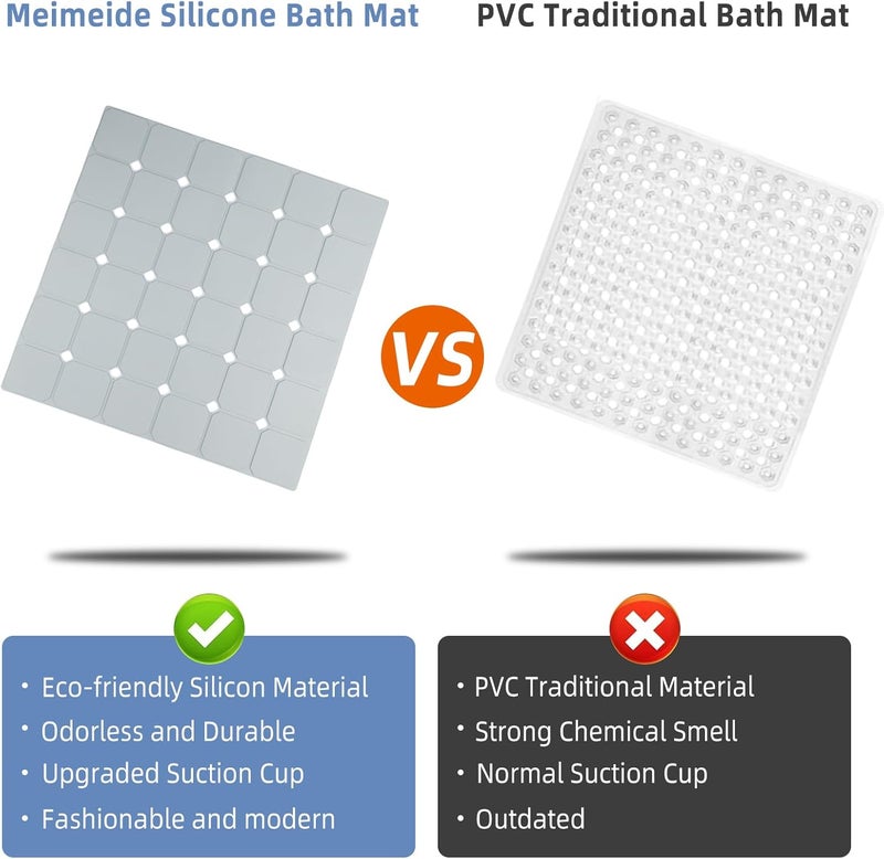 MeimeiDe Shower Mat Non Slip 21"x21" Silicone Foldable Bath Mat with Suction Cups & Drain Holes, Odorless, Eco-Friendly & Durable, Machine Washable Shower Stall Mat for Adults, Seniors Grey - Image 4