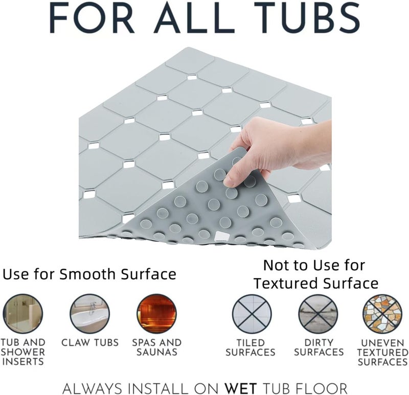 MeimeiDe Shower Mat Non Slip 21"x21" Silicone Foldable Bath Mat with Suction Cups & Drain Holes, Odorless, Eco-Friendly & Durable, Machine Washable Shower Stall Mat for Adults, Seniors Grey - Image 3