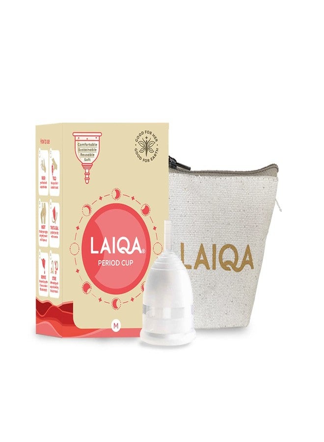 LAIQA Menstrual Cup - Medium Size with Storage Pouch | Ultra- Soft, Flexible and Rash Free | No Leakage | Wear Up to 8-12 Hours |100% Medical Grade Silicone | FDA Approved | ISO Certified | Made In India - Image 1