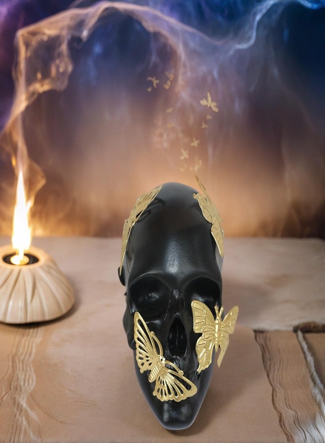 JOOMBE Black Skull Statue with Glod Butterfly,Halloween Decoration Home Decor Collectible Figurines (Small) - Image 3