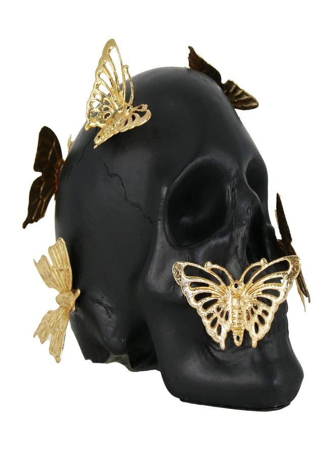 JOOMBE Black Skull Statue with Glod Butterfly,Halloween Decoration Home Decor Collectible Figurines (Small) - Image 1