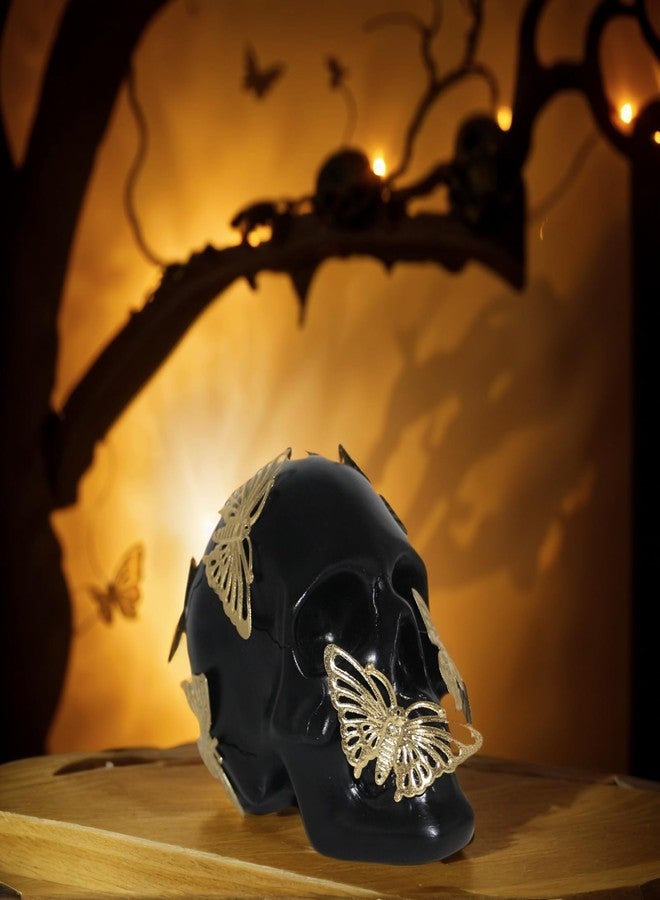 JOOMBE Black Skull Statue with Glod Butterfly,Halloween Decoration Home Decor Collectible Figurines (Small) - Image 2