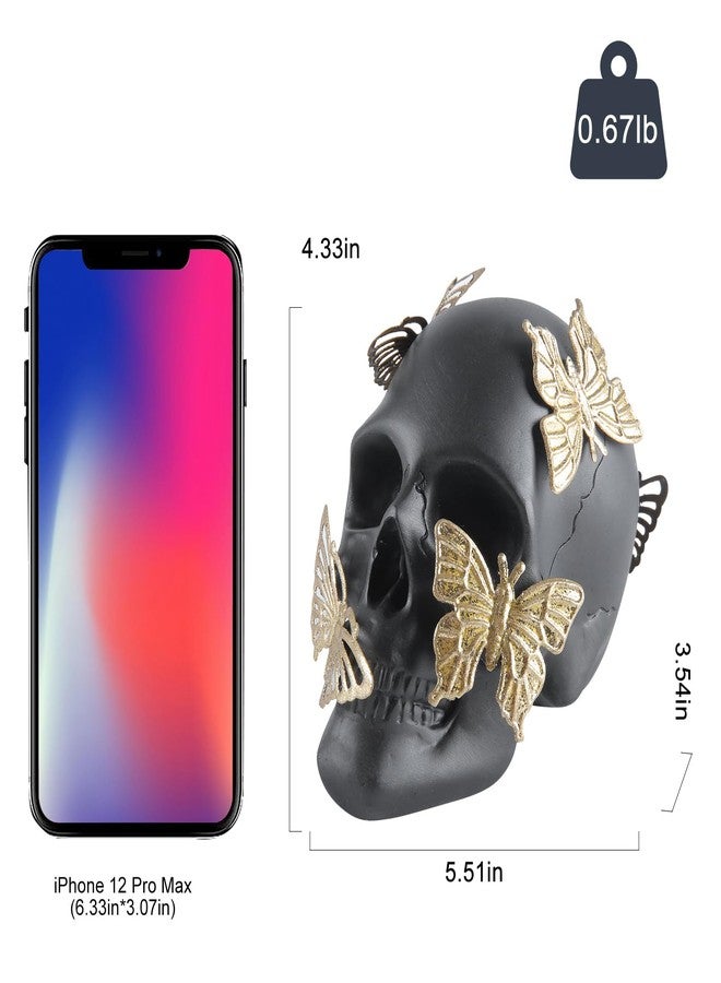 JOOMBE Black Skull Statue with Glod Butterfly,Halloween Decoration Home Decor Collectible Figurines (Small) - Image 4