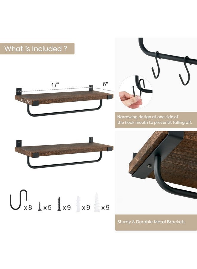 Mkono Mug Holder Wall Mounted Coffee Mug Rack Set of 2 Rustic Floating Shelf for Coffee Bar Accessories Wood Tea Cup Hooks Hanger for Organizing Cooking Utensils, Home Kitchen Decor, Brown - Image 5