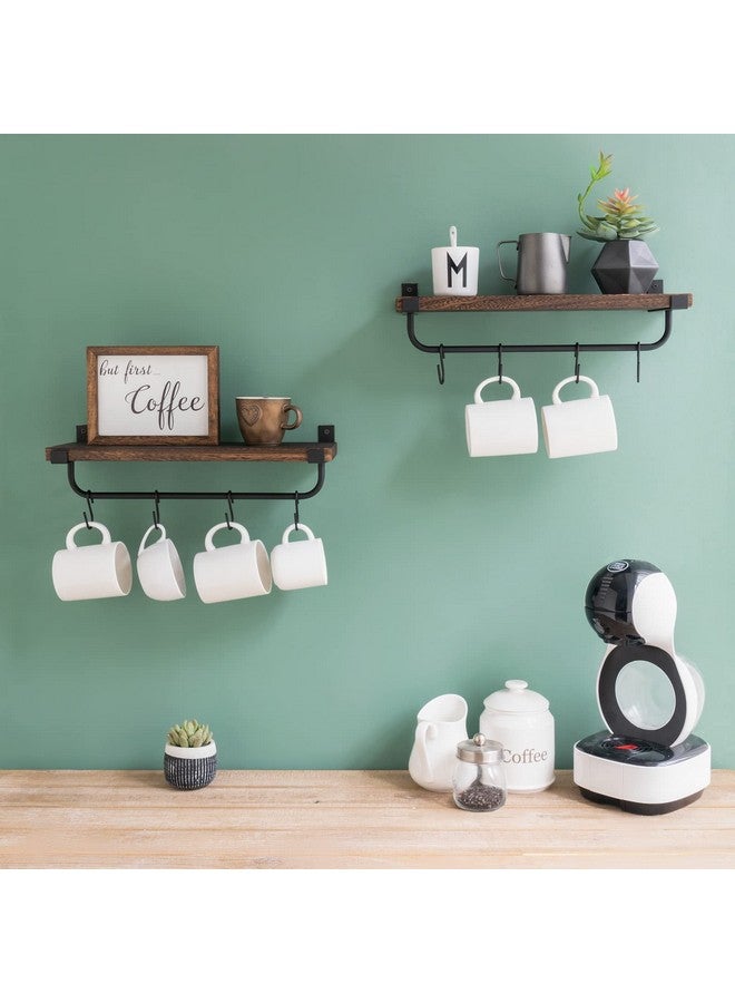 Mkono Mug Holder Wall Mounted Coffee Mug Rack Set of 2 Rustic Floating Shelf for Coffee Bar Accessories Wood Tea Cup Hooks Hanger for Organizing Cooking Utensils, Home Kitchen Decor, Brown - Image 4