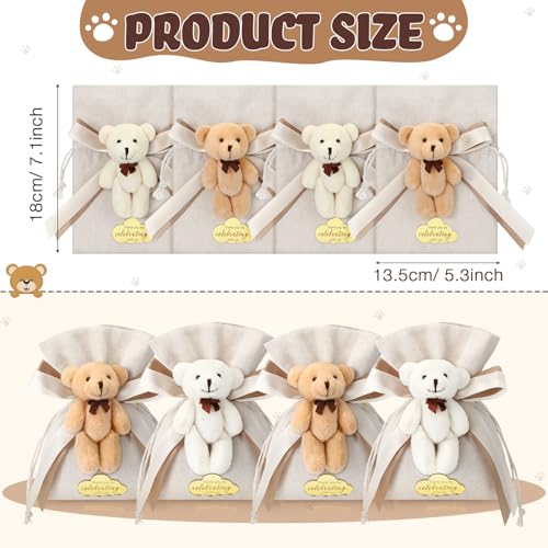 Shinylin 24 Pcs Bear Gift Bag Bulk for Baby Shower Guest Favor 53 x 71 Inches Candy Cute Plush Bear Drawstring Bag with Bow Thank You Acrylic Sign for Baby Boy Girl Party DecorationsBeige - Image 3