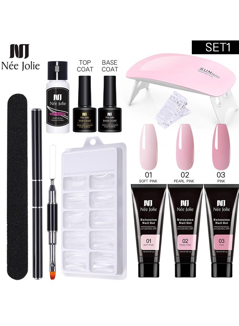 Nee Jolie 3 Colors Poly Gel Nail Kit with UV Lamp Nails Extension Set  - Image 1