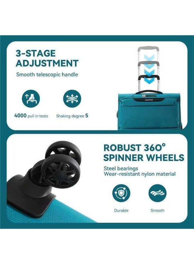 LIGHTGO 6947 cabin size Suitcase carry on Suitcase soft spinner luggage 20inch with TSA lock waterproof zipper travel case Turquoise color ultra-light case - Image 5