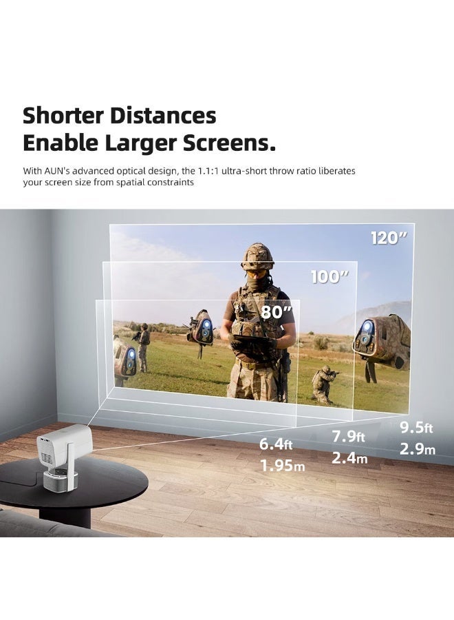 أون جهاز عرض يدعم دقة 4K، مزود بتقنية بلوتوث وواي فاي، ومكبر صوت بقوة 20 واط، وسطوع 650 ANSI، ونظام تشغيل أندرويد، وإمكانية الدوران 200 درجة، وضبط تلقائي للصورة. - Image 5