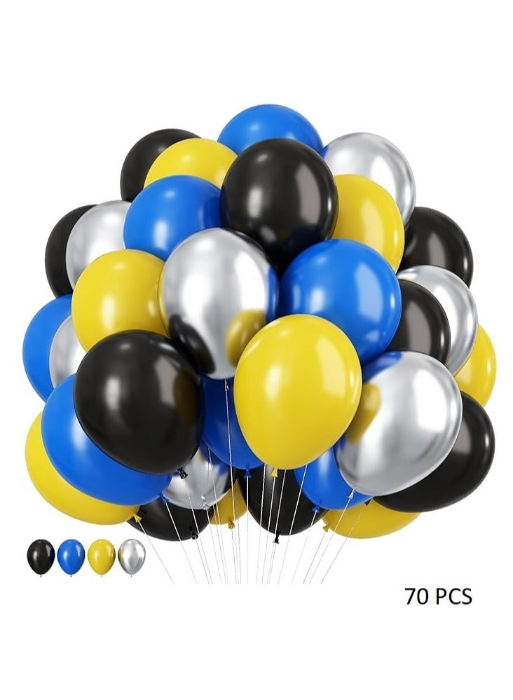 Boxwoods 70 PCS Blue Yellow and Black Latex with Metallic Silver Balloons For Boys Police Robots Bat Man Super Hero Theme Birthday Party Decoration - Image 1