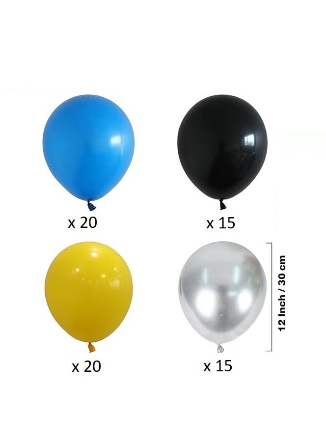 Boxwoods 70 PCS Blue Yellow and Black Latex with Metallic Silver Balloons For Boys Police Robots Bat Man Super Hero Theme Birthday Party Decoration - Image 2