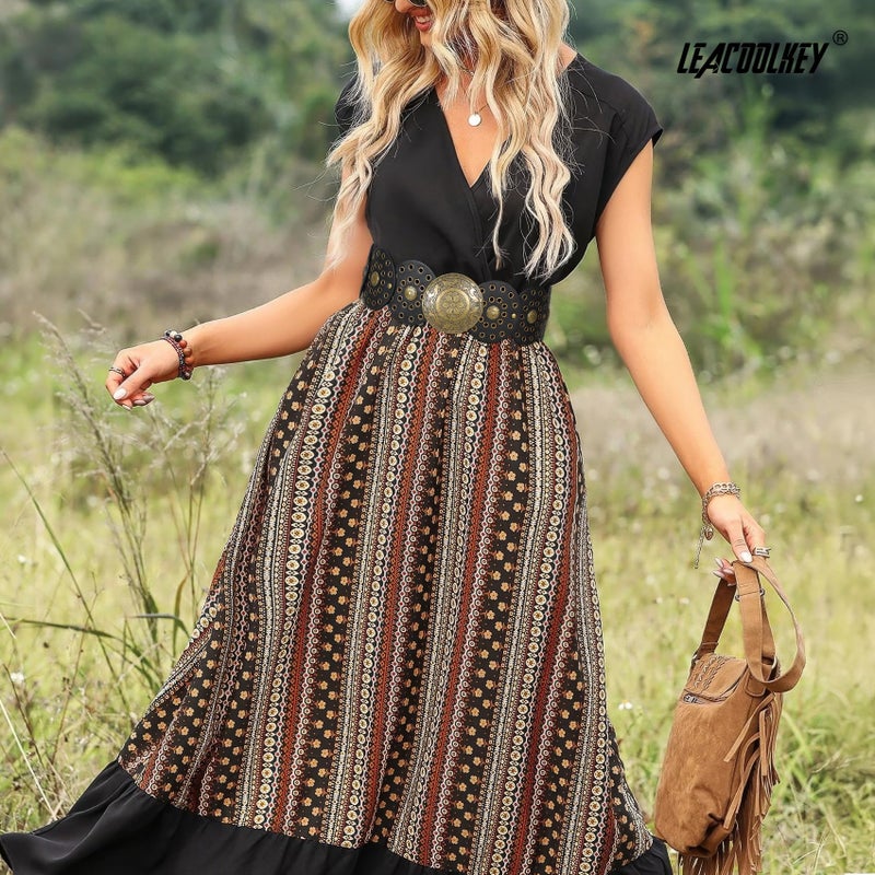LEACOOLKEY Women's Boho Disc Belt Wide Western Leather Belt Vintage Concho Waist Belts for Dress Jeans - Image 5