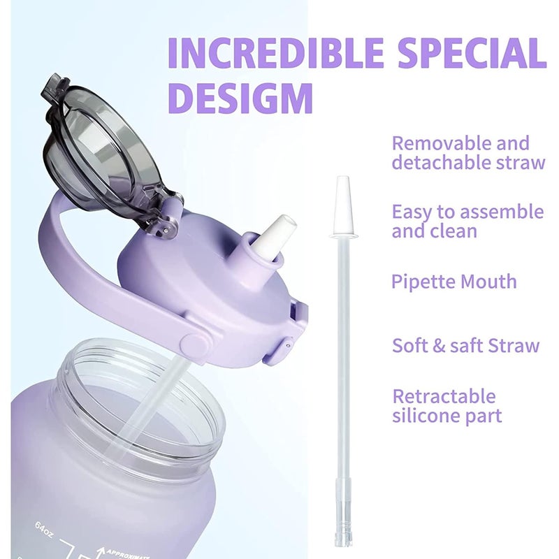 XXSSIER Sipper Water Bottle 2 Liter with Motivational Time Marker NonToxic Water Bottle for Office Water Bottle for Gym Purple Plastic Pack of 1 - Image 4