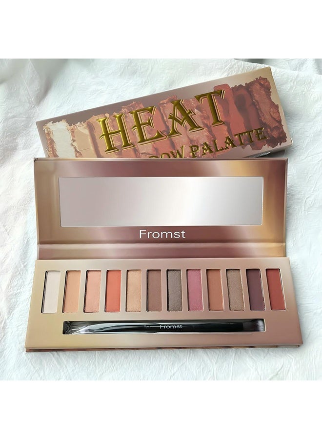 FROMST  Heat Eyeshadow Palatte,12 Colors Makeup Smoky Eyeshadow Palette Natural Nude Matte Shimmer Glitter Pigment Eye Shadow Pallete Set Black Eye Shadow Halloween Make Up for Women,#B Heat - Image 2