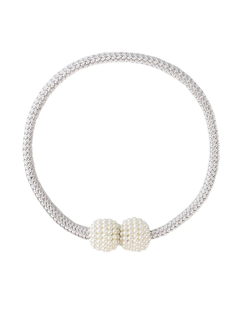 6 قطعة الستار Tiebacks ، لا حفر Holdbacks ديكور ، لؤلؤة ربطة الظهر للستائر ، 18.9 بوصة الحبل ، اكسسوارات علاج النافذة ، الفضية. - Image 2