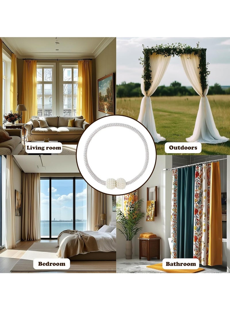 6 Piece  Magnetic Curtain Tiebacks, No Drill Holdbacks Decorative, 2 Pack Pearl Tie Backs for Drapes, 18.9 Inch Rope with Magnets, Window Treatment Accessories,Silvery. - Image 4