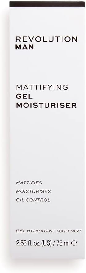 Revolution Man Mattifying Gel Moisturiser Lightweight Gel Formula Reduces Pores Prevents Breakouts Contains Hyaluronic Acid Niacinamide 75ml - Image 1