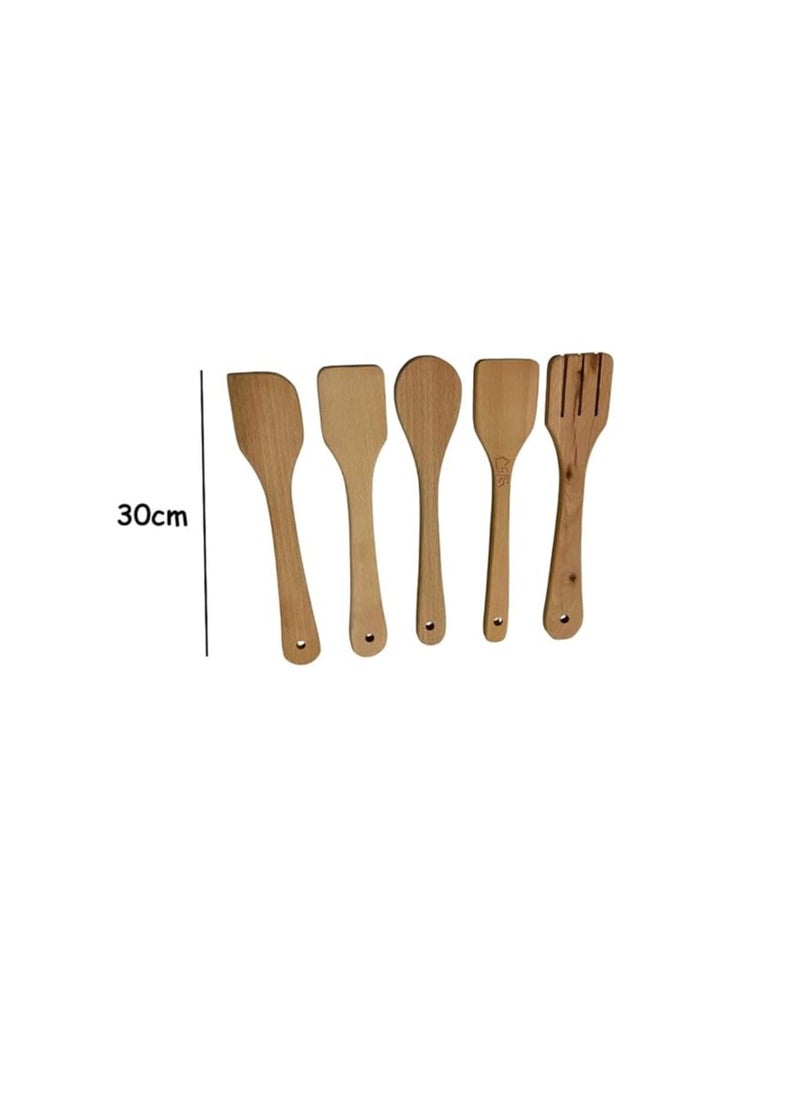 SAS Long Handle Beech Wood Cooking Tools - Set Of 5 Pieces -(30Cm)  - Image 3