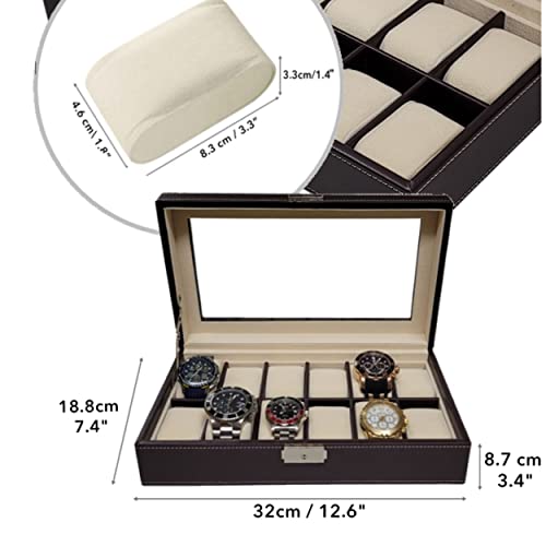 TIMELYBUYS 12 Piece Chocolate Brown Leatherette Men's Watch Box Display Case Collection Jewelry Box Storage Glass Top Father's Day - Image 2