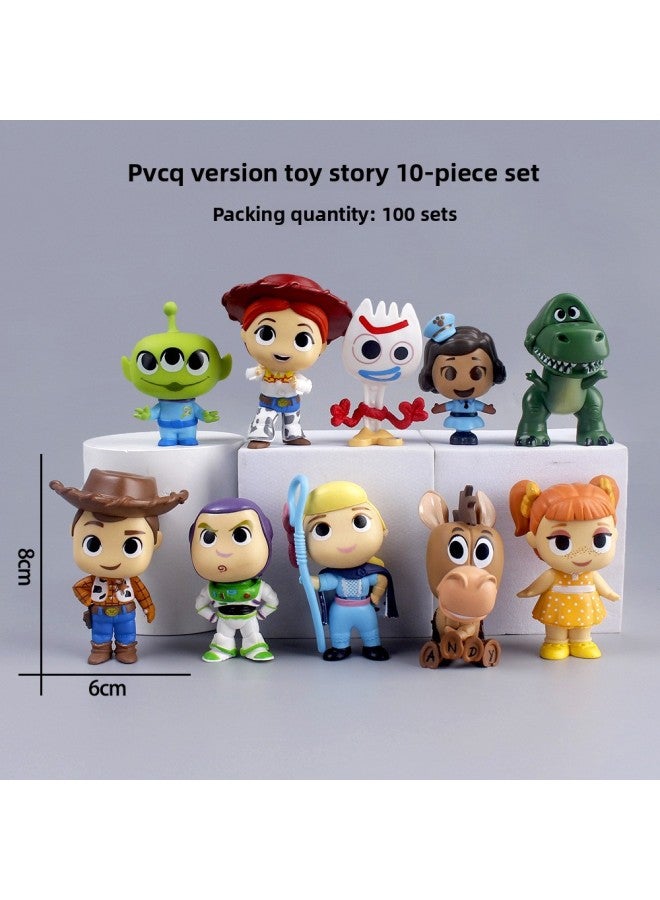 Solid Q Version Toy Story Basguang Year Three-Eye Cartoon Doll Hand-made Blind Box Egg Toy Ornaments-Color:PVC Q Version Toy Story 10-piece Set - Image 1