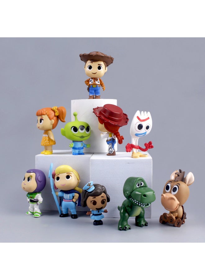 Solid Q Version Toy Story Basguang Year Three-Eye Cartoon Doll Hand-made Blind Box Egg Toy Ornaments-Color:PVC Q Version Toy Story 10-piece Set - Image 3